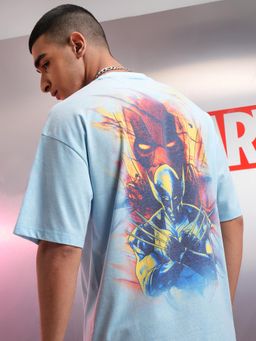 HIGHLANDER - Men Deadpool Blue Crew Neck Oversized Drop Shoulder T-Shirt