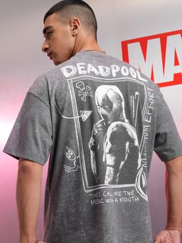 HIGHLANDER - Men Deadpool Charcoal Grey Crew Neck Oversized Drop Shoulder T-Shirt