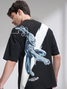 HIGHLANDER - Men Black Oversized Drop Shoulder Crew Neck Half Sleeve T Shirt
