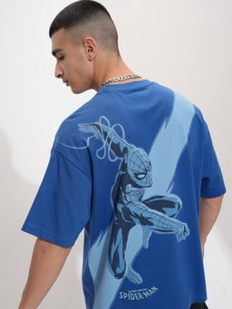 HIGHLANDER - Men Blue Oversized Drop Shoulder Crew Neck Half Sleeve T Shirt