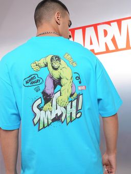HIGHLANDER - Men Hulk Turquoise Blue Crew Neck Oversized Drop Shoulder T-Shirt