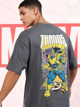 HIGHLANDER - Men Thanos Grey Crew Neck Oversized Drop Shoulder T-Shirt