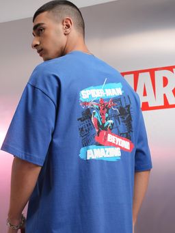 HIGHLANDER - Men Spider-Man Blue Crew Neck Oversized Drop Shoulder T-Shirt