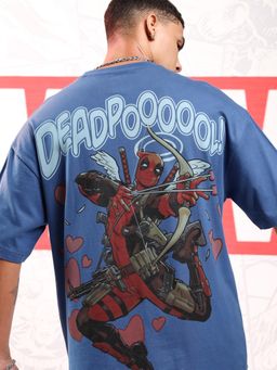HIGHLANDER - Men Blue Deadpool Crew Neck Short Sleeve Oversized Drop Shoulder T-Shirt