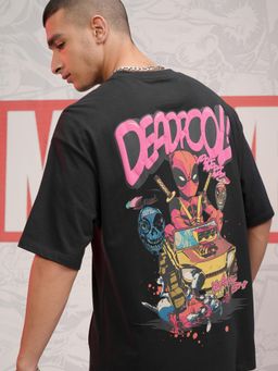 HIGHLANDER - Men Deadpool Black Navy Blue Crew Neck Drop Shoulder Oversized T-Shirt