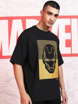 HIGHLANDER - Men Black Iron Man Crew Neck Drop Shoulder Oversized T-Shirt