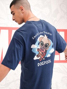 HIGHLANDER - Men Deadpool Navy Blue Crew Neck Oversized Drop Shoulder T-Shirt