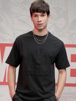 HIGHLANDER - Men Iron Man Black Crew Neck Drop Shoulder Relaxed Fit T-Shirt