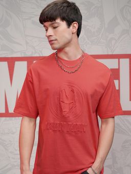 HIGHLANDER - Iron Man Men Red Crew Neck Drop Shoulder Relaxed Fit T-Shirt
