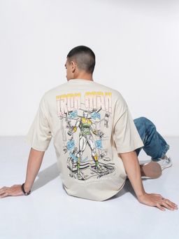 HIGHLANDER - Iron Man Men Cream Crew Neck Drop Shoulder Graphic T-Shirt