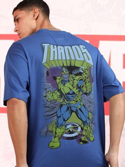 HIGHLANDER - Men Thanos Blue Crew Neck Oversized Drop Shoulder T-Shirt