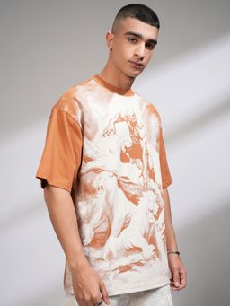 HIGHLANDER - Black Panther Men Tan Drop Shoulder Crew Neck T-Shirt