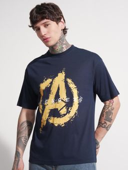 HIGHLANDER - Avengers Men Navy Blue Crew Neck Relaxed Drop Shoulder Graphic T-Shirt