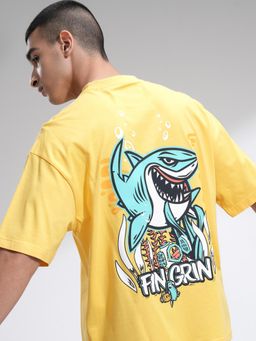 HIGHLANDER - Pixar Finding Nemo Men Yellow Drop Shoulder Crew Neck T-Shirt
