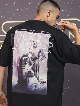 HIGHLANDER - Star Wars Men Black Crew Neck Drop Shoulder Oversized T-Shirt