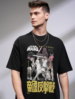 HIGHLANDER - Star Wars Men Black Oversized Drop Shoulder Crew Neck T-Shirt