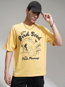 HIGHLANDER - Men Looney Tunes Graphic Printed Crew Neck Oversized T-Shirt - Yellow