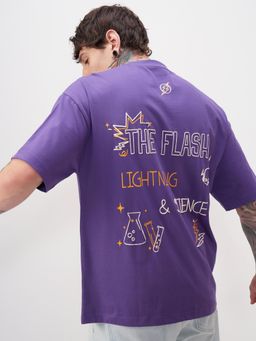 HIGHLANDER - Typography Printed Crew Neck Drop-Shoulder Sleeves T-Shirt - Purple