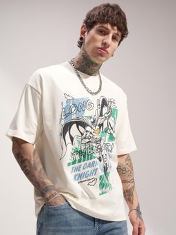 HIGHLANDER - Men Batman Graphic Printed Crew Neck Oversized T-Shirt - Off White