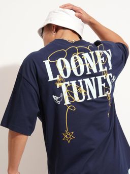 HIGHLANDER - Warner Bros Looney Tunes Men Navy Blue Crew Neck Drop Shoulder T-Shirt