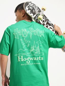 HIGHLANDER - Typography Harry Potter Crew Neck Relaxed Fit T-Shirt - Green