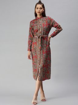 SHOWOFF - Women Red Paisley Mandarin Neck Dress
