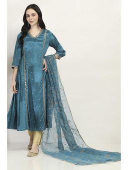 Rangriti - Women Teal Viscose Gathered Anarkali With Dupatta (Set of 2)