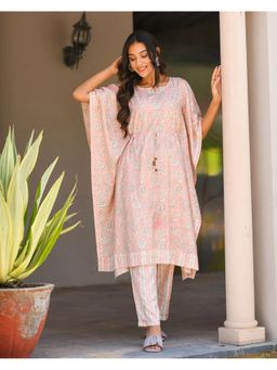 GULABI DORI - Pink Peach Muslin Kaftan Pant (Set of 2)