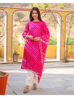 GULABI DORI - Pink Bandhej Shantung Kurta