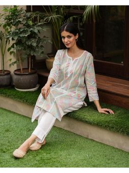 GULABI DORI - Light Blue Cotton Kurta with Lace