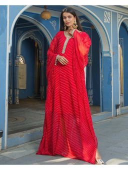 GULABI DORI - Red Bandhej Fabric Kaftan with Inner (Set of 2)