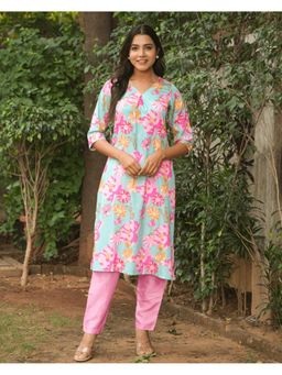 GULABI DORI - Blue Floral Digital Print Kurta and Pant (Set of 2)