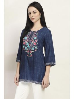 Rangriti - Women Navy Viscose Rayon Straight Tunic