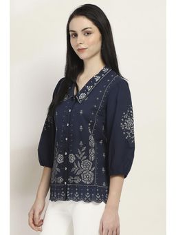 Rangriti - Women Navy Cotton Straight Shirt