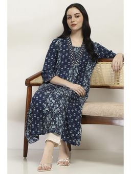 Rangriti - Women Indigo Cotton A-Line Kurta