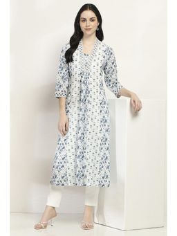 Rangriti - Women White Cotton A-Line Kurta