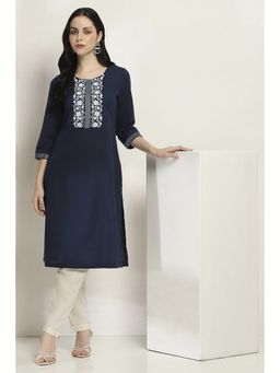 Rangriti - Women Indigo Cotton Blend Straight Kurta