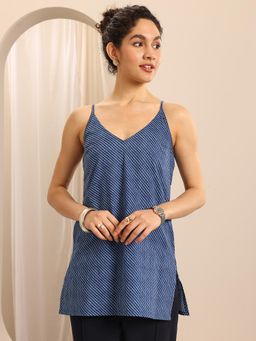 Libas - Blue Geometric Printed Straight Short Tunic