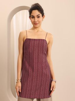 Libas - Maroon Striped Printed Straight Short Tunic