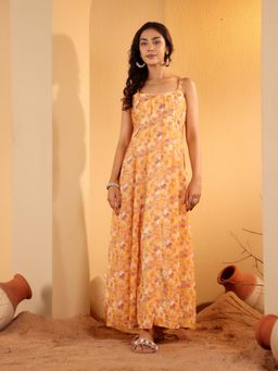 Varanga - Women Yellow Georgette Printed Strap Style Anarkali Kurta