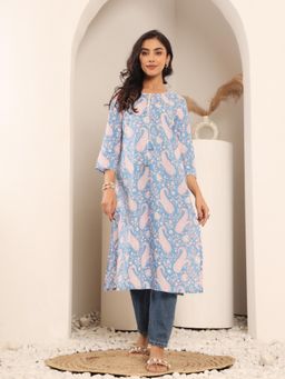 Varanga - Women Blue Paisley Printed Straight Kurta