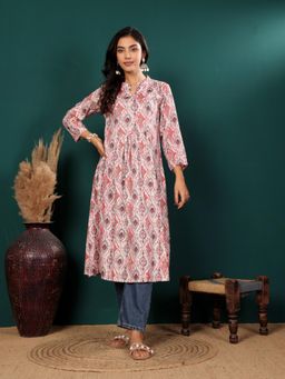 Varanga - Women Ethnic Motifs Printed Mandarin Collar A-Line Kurta
