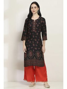 Rangriti - Women Black Viscose Rayon Straight Kurta