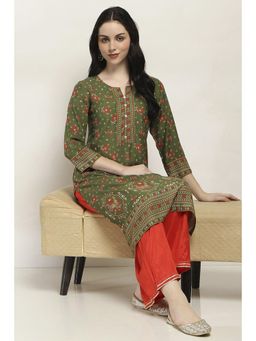 Rangriti - Women Olive Viscose Rayon Straight Kurta