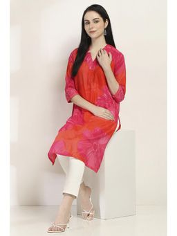 Rangriti - Women Orange Cotton Straight Kurta