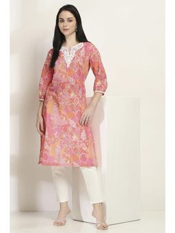 Rangriti - Women Pink Cotton Straight Kurta
