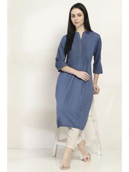 Rangriti - Women Indigo Viscose Rayon Flared Kurta