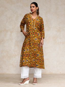Varanga - Women Ethnic Jaipuri Printed V Neck A-Line Kurta