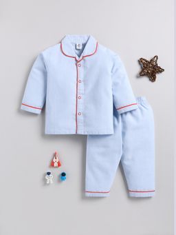 Clt.s - Blue Typography Shirt and Pyjama (Set of 2)