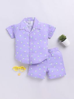 Clt.s - Purple Printed Shirt and Shorts (Set of 2)